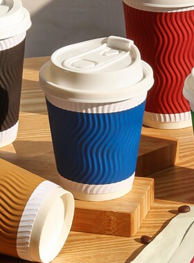 咖啡杯一次性带盖加厚瓦楞纸杯豆浆奶茶热饮打包杯外带ins风商用