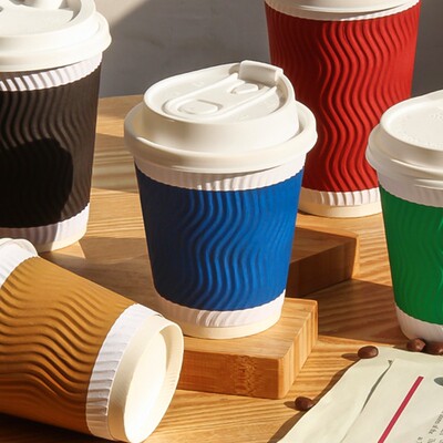 咖啡杯一次性带盖加厚瓦楞杯