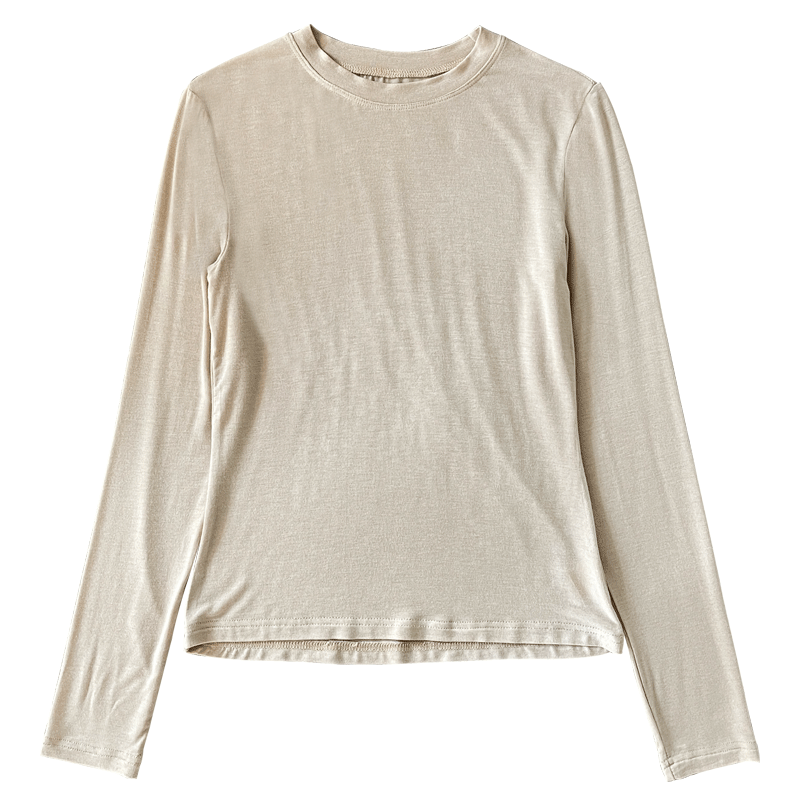 粉色圆领莫代尔打底衫女2025新款超弹皮肤衣内搭小衫长袖t恤上衣