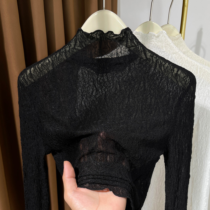 温娴半高中领透明网纱打底衫