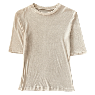 薄款冰丝针织衫女中袖上衣2026新款小圆领内搭打底衫超弹紧身t恤