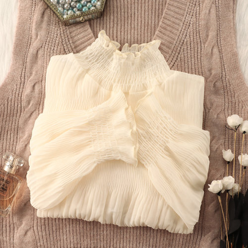 温娴通勤网纱蕾丝衫上衣打底衫