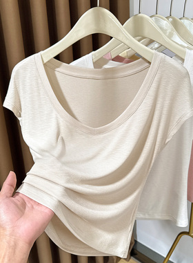 大领口软糯针织薄款t恤女夏季2026新款冰丝插肩短袖内搭打底0318r