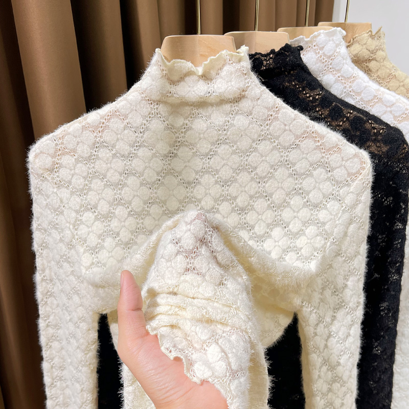 温娴通勤网纱蕾丝上衣