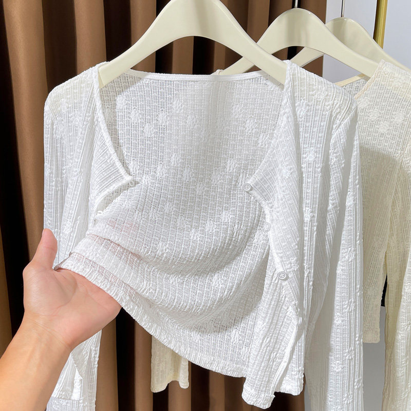 白色小披肩配裙子蕾丝长袖小外套薄纱开衫小坎肩外搭罩衫0304w