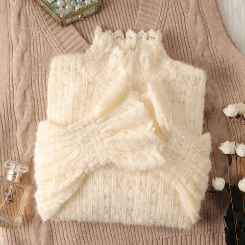 温娴通勤网纱蕾丝上衣