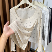 女紧身洋气内衬小衫 大圆领薄款 针织打底衫 2025新款 内搭上衣女秋季