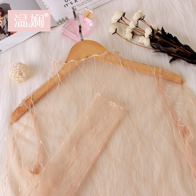 透明高领蕾丝打底衫女薄款神仙内搭长袖纱衣透视大码镂空网纱上衣