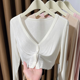 白色木耳边防晒针织开衫女薄款夏季配吊带连衣裙短款外搭披肩罩衫