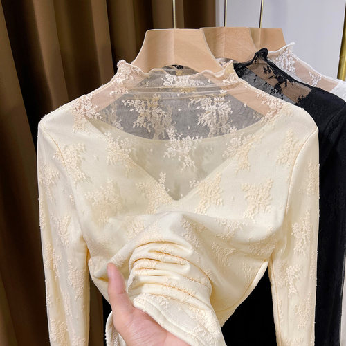 温娴通勤网纱蕾丝加绒