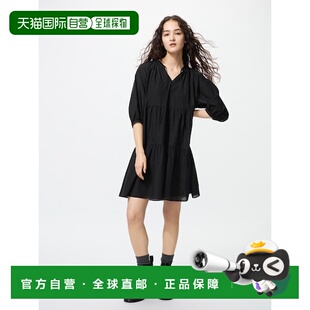日潮跑腿UNIQLO优衣库 分层迷你连衣裙3/4 袖 09 BLACK WOMEN 3XL