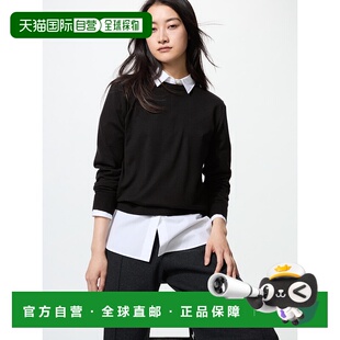 日本直邮UNIQLO优衣库 纯色圆领套头简约长袖毛衣 女款 黑色