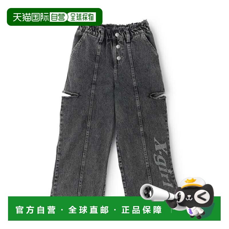 日本直邮X-girl Stages 儿童 女款亮片logo侧开衩宽松牛仔裤 9263图片