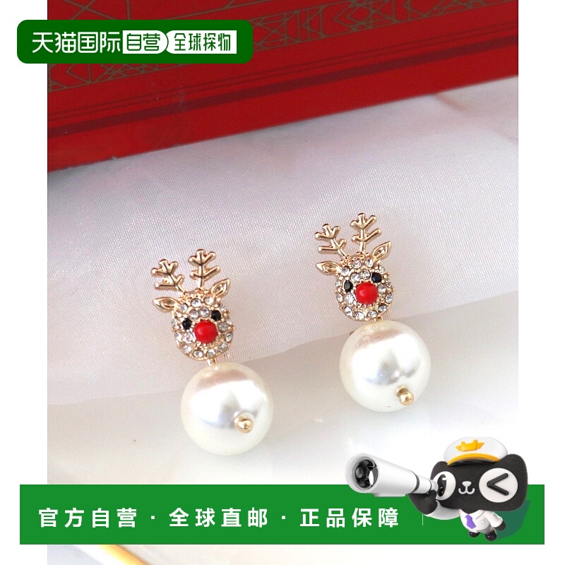 1h可退 日本直邮Three Four Time 女士麋鹿珍珠耳环 圣诞限定  85