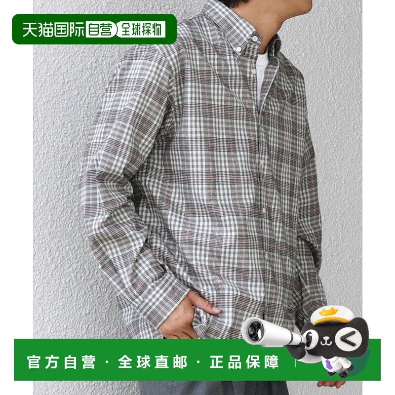 日本直邮SHIPS 可机洗刷纹格子纽扣衬衫格纹