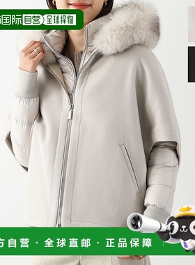 日本直邮MOORER 羽绒服 PEGASO CWR 女士 狐毛连帽羊毛斗篷大衣短