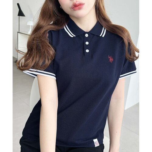日本直邮U.S. POLO ASSN. 女装 半袖 Polo 衫｜配色罗纹领袖+胸绣