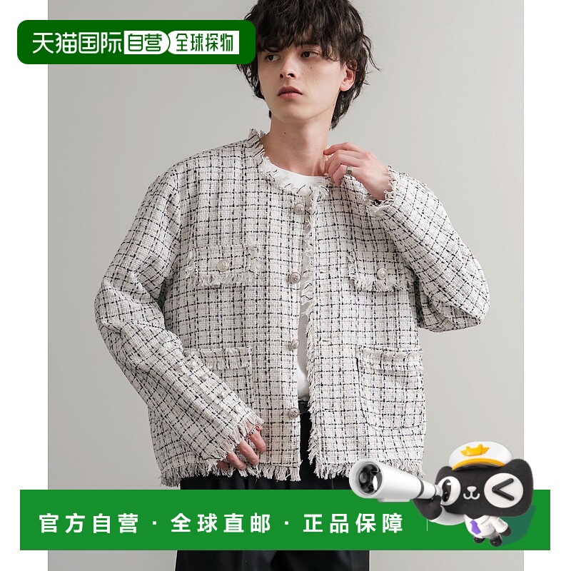 1h可退 日本直邮Rocky Monroe 男女同款 短款无领夹克 花呢材质银