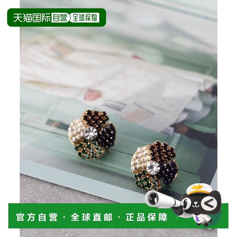 1h可退 日本直邮Three Four Time 女士豪华石头球链花朵耳环 个性