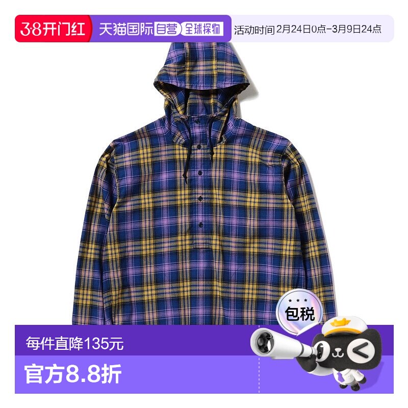 1h可退 日本直邮BEAMS男士宽松版型原创面料反射条纹连帽衬衫 111