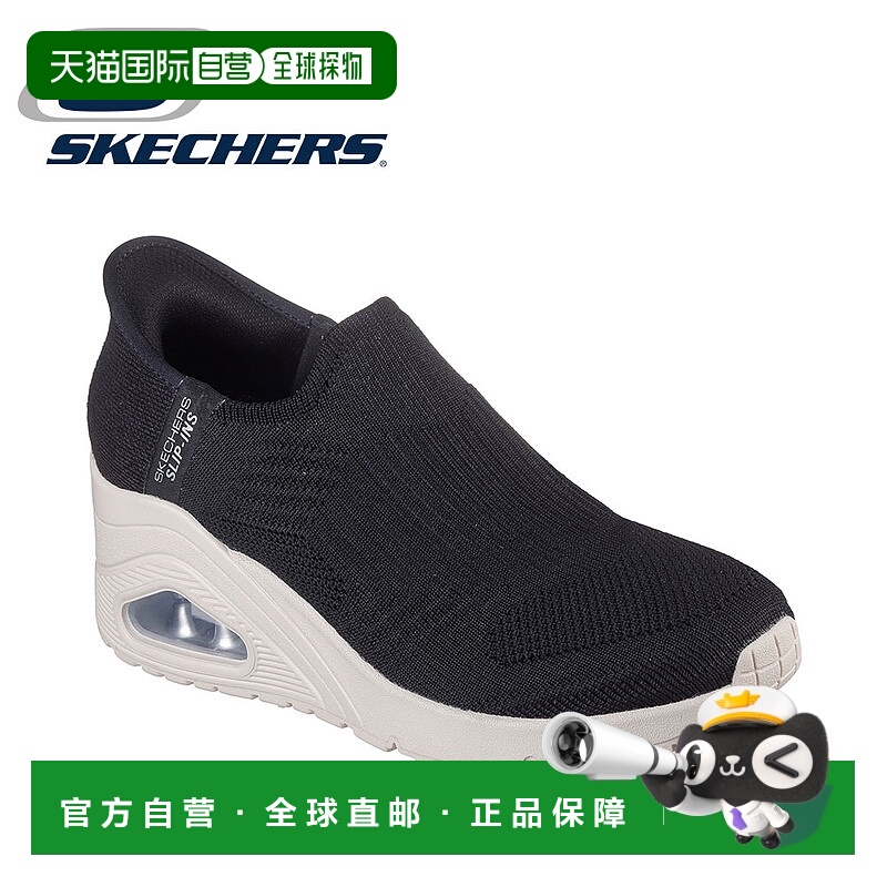 日本直邮Skechers 免提一脚蹬女士低帮坡跟厚底针织鞋黑白Skecher