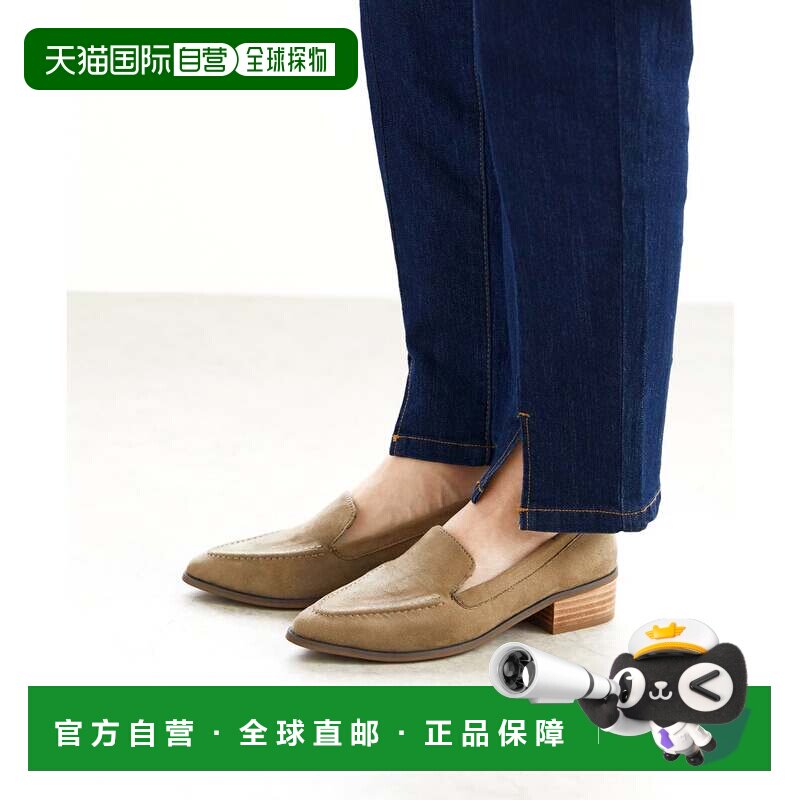 日本直邮无品牌 乐福鞋 卡其色 杏仁头堆跟一脚蹬女鞋单鞋皮鞋