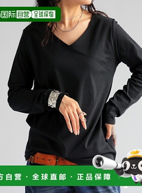 1h可退 日本直邮antiqua 女士V领长袖T恤 NA00447纯棉高档百搭 高