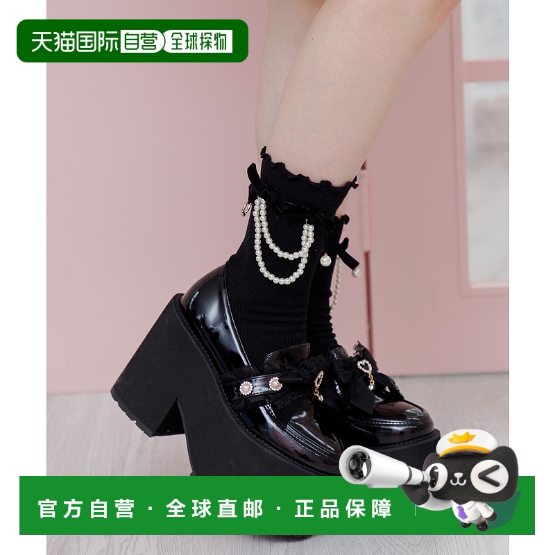 1h可退 日本直邮ROJITA 珍珠链条蝴蝶结女士袜子 1516224中筒袜