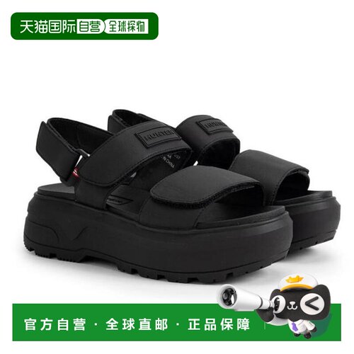 日本直邮Hunter 城市级别皮革带跟带扣凉鞋 UFD3110LEA-BLK 黑色