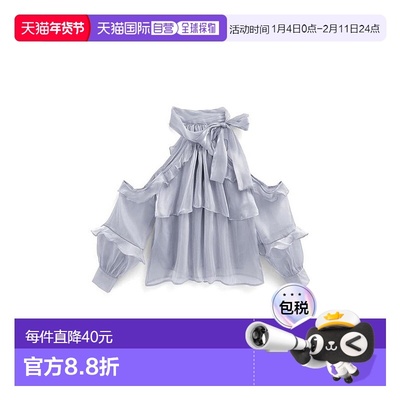 日本直邮日潮 GRL露肩透视丝带荷叶边衬衫at2333蝴蝶结泡泡袖
