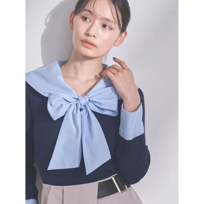 日本直邮TONAL 女装 宽松V领针织衫 荷叶边 sailor领可拆卸 65262
