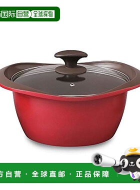 【日本直邮】爱丽思欧雅玛带盖陶瓷涂层双耳耐用深锅红色24cm