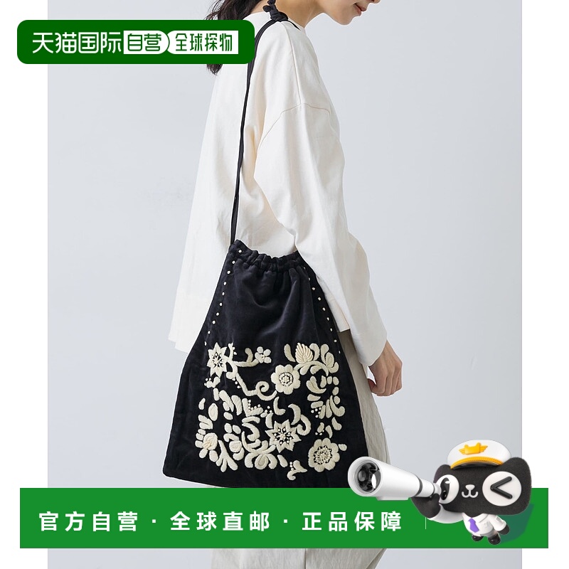 1h可退 日本直邮Khadi&co 女装 绒面刺绣单肩包 可斜挎抽绳设计 G