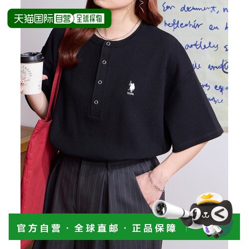 U.S. POLO ASSN. 女装 华夫格亨利领T恤 刺绣logo sc1420