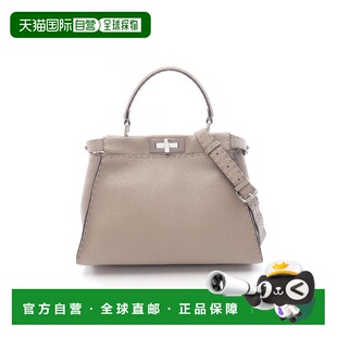 日本直邮中古Fendi芬迪女包A级95新Peekaboo牛皮斜挎包浅褐色