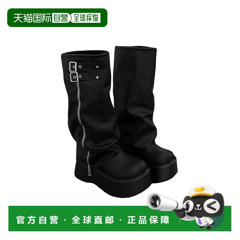 日本直邮日潮 GRL双带拉链厚底长筒靴zr1412牛皮时尚厚底鞋长靴