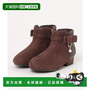 1h可退 日本直邮NUOVO 女童 罗纹蝴蝶结低跟短靴 珍珠装饰 内拉链