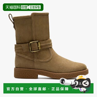 日本直邮Clarks其乐 Nella Mid 绒面 拉链舒适 短靴 女款 深沙色