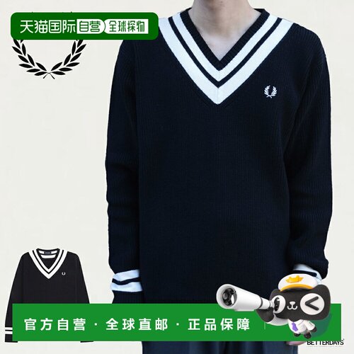 日本直邮Fred Perry 男士 V领针织衫 K8541 STRIPED TRIM