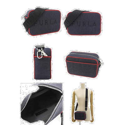 日本直邮FURLA REAL MINI CAMERA CASE 单肩包包牛仔布 BLU+RUBY+
