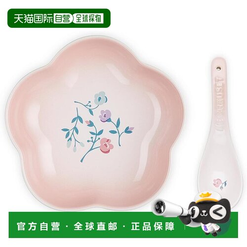 【日本直邮】酷彩 花瓣造型烘焙陶瓷盘菜碟配同色陶瓷汤匙勺套装