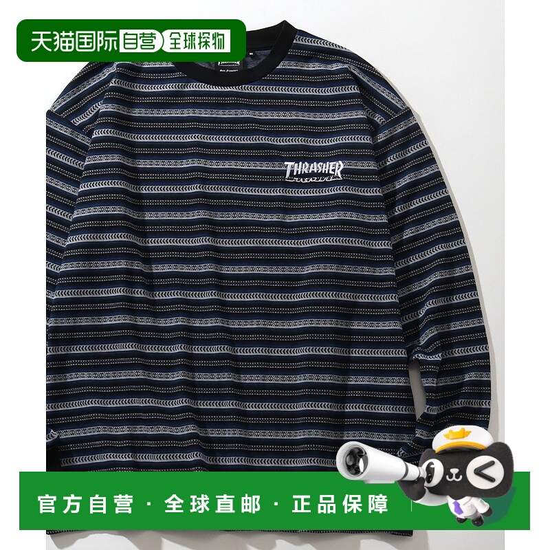 1h可退 日本直邮THRASHER男士女士几何条纹刺绣长袖T恤 TH25SP21