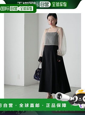 日本直邮forksy. 女士珍珠透视长袖上衣与缎面吊带连衣裙套装 FOo