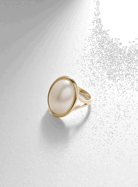 日潮跑腿COCOSHNIK Mabe Pearl 垂直椭圆形戒指宝石珍珠叠戴独特