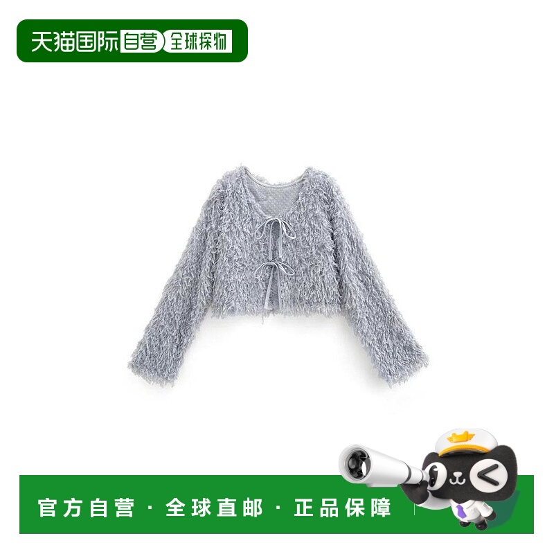 日本直邮日潮 GRL羽毛双层丝带开衫gn312短款蝴蝶结上衣