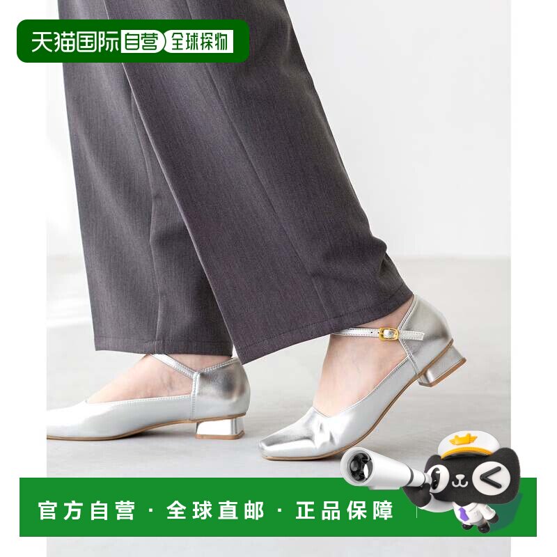 日本直邮高跟鞋 银色PU 方头 绑带 异形跟单鞋图片