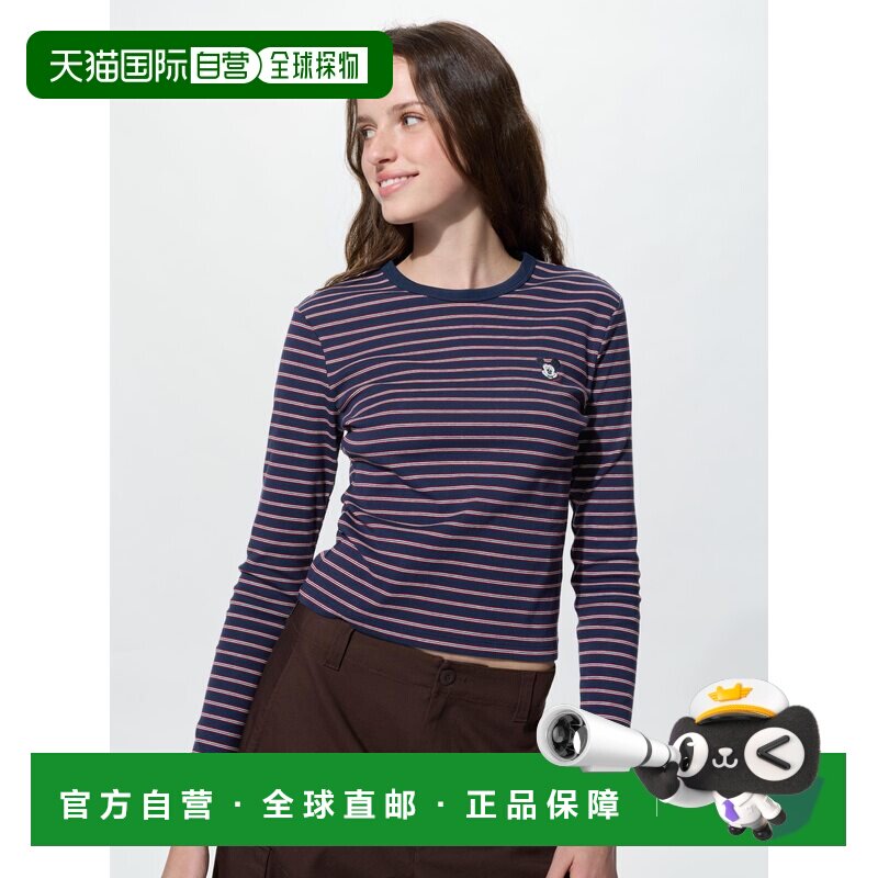 日本直邮UT 米奇 & 朋友 迷你长袖 T恤 条纹 女装优衣库图片