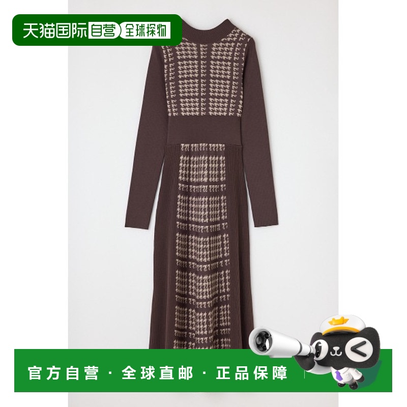 1h可退 日本直邮rienda 女士千鸟格后绑带针织连衣裙 110IS773288