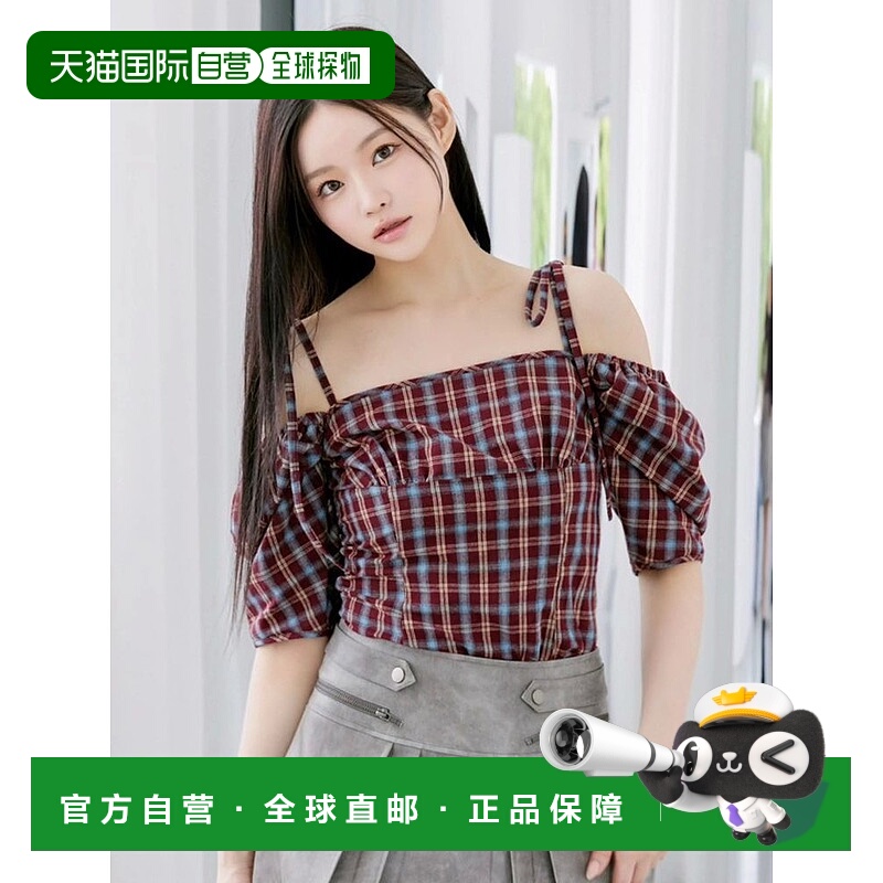 1h可退 日本直邮EATME 女装 宽松复古格纹衬衫 半袖蝴蝶结肩带设