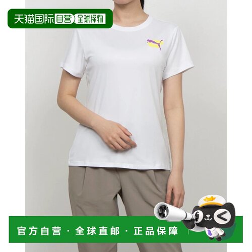 日本直邮PUMA 女士跑步短袖T恤 插画图案 527284白色速干运动